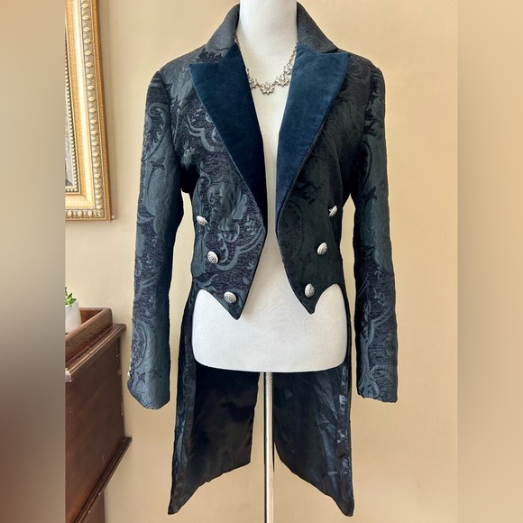 Shrine of Hollywood Victorian Tailcoat Black Tapestry Victorian Velvet Men's S - Picture 1 of 16